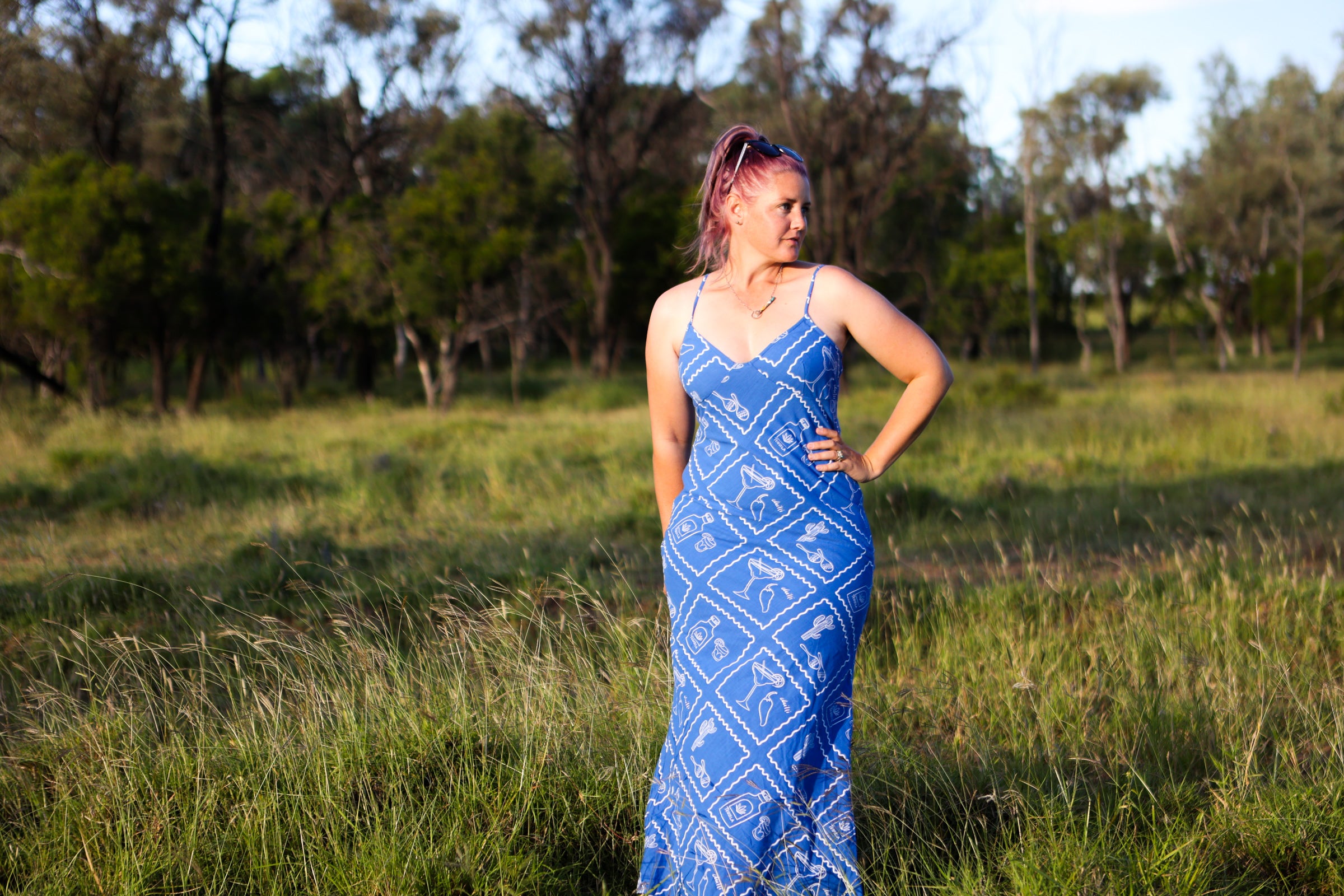 *TEQUILA MAXI - Blue with white Print