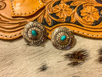 NAVAJO MADE STERLING SILVER + TURQUOISE CONCHO EARRING
