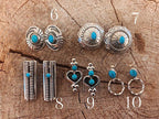 NAVAJO MADE STERLING SILVER + TURQUOISE CONCHO EARRING