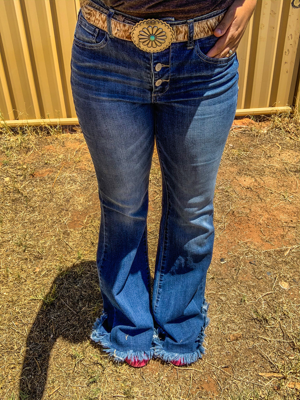 BUTTON DOWN DENIM FLARES