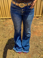 BUTTON DOWN DENIM FLARES