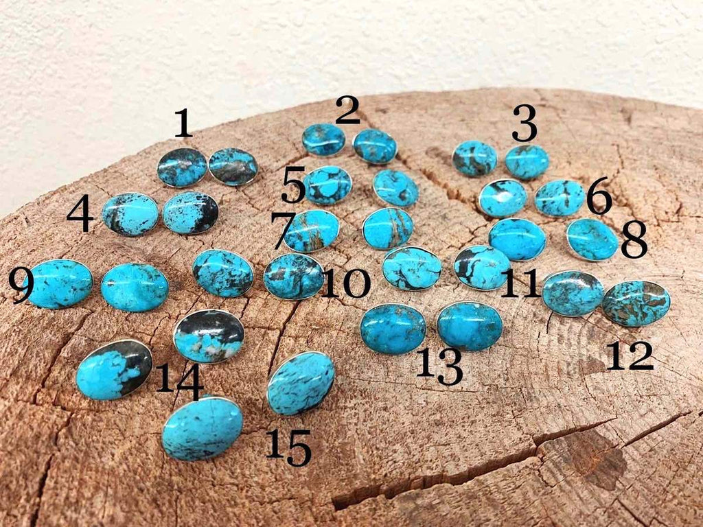 BLUE TURQUOISE OVAL STUD EARRINGS
